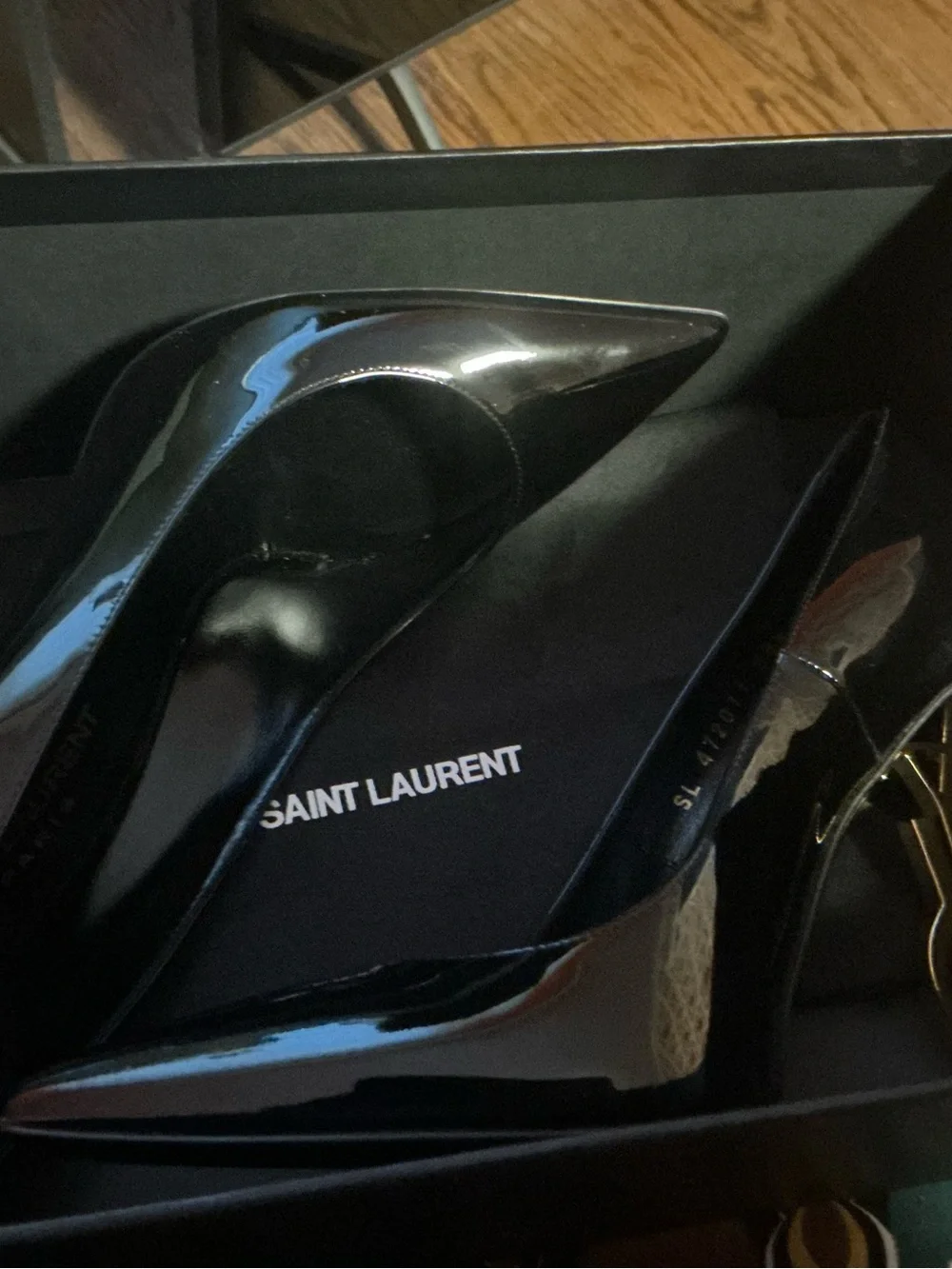 Saint Laurent Black Patent Opyum Pump with Gold YSL Heel - Picture 9 of 9